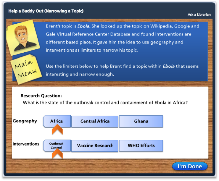 screen shot of narrowing a topic